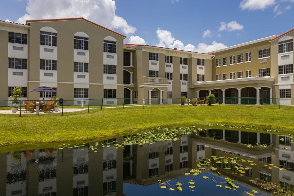 DeSoto Palms senior living exterior with balconies